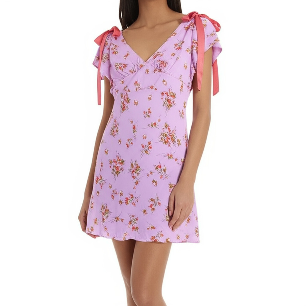 Wild Fable Dress Size L Pink Floral Mini Flutter Sleeve‎ Trendy (NWT)